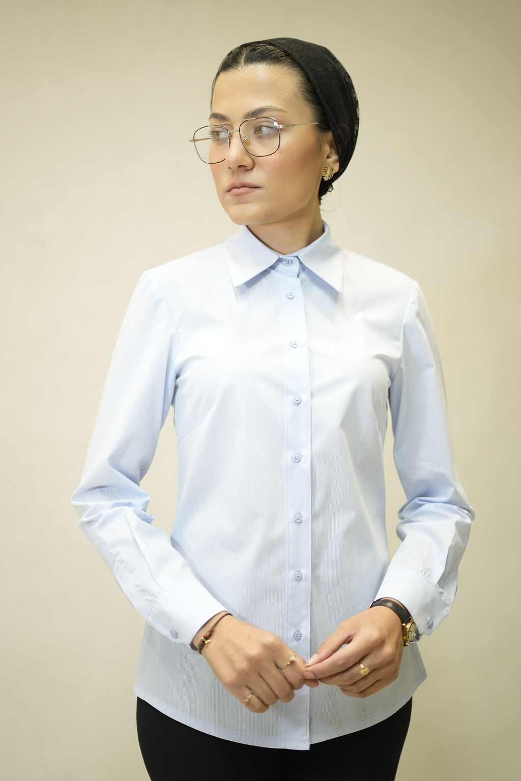 خرید شومیز یقه مردانه آبی روشن